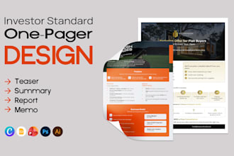 design one pager, investor pitch or business summary