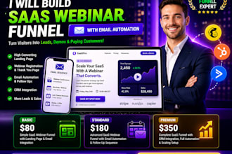 build saas webinar funnel landing page and email automation
