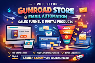 setup gumroad website email automation sales funnel digital product store design