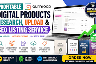 research profitable gumroad digital add upload products llsting seo service