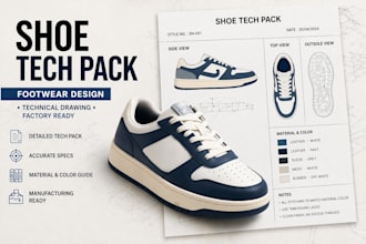 create shoe tech pack footwear design sneakers technical drawing