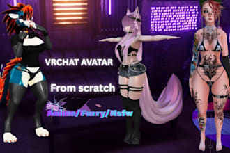create custom vrchat avatar, vrc avatar, 3d model, furry avatar, vr character