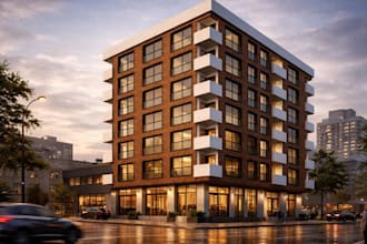 revitalize 3d downtown area,urban residential building, apartment complex render