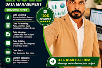 do accurate data entry excel work, data cleaning, data merge, pdf to excel work