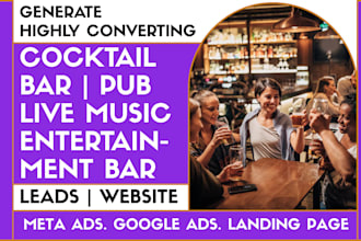 generate cocktail bar, pub, entertainment bar, live music venue lead and website