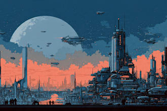 draw illustration of futuristic cyberpunk city