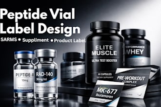 design premium peptide vial label, peptide label design, sarms supplement label