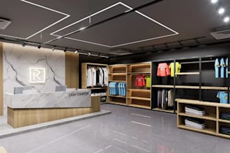 modern 3d clothing racks,boutique design, reception desk,luxury retail store,skp
