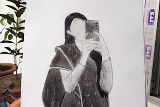 draw a realistic charcoal portrait from your photo