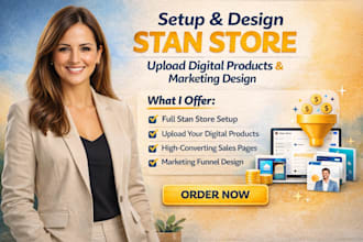 setup and design stan store and upload digital products listing marketing design