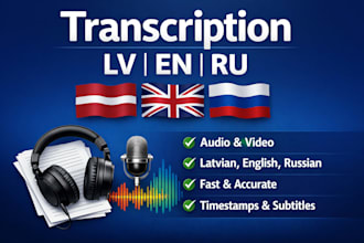 transcribe audio and video in latvian, english, and russian