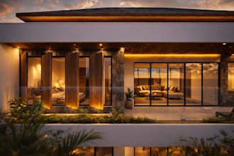 create realistic interior 3d render tropical or japandi