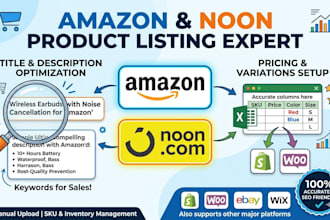 do product listing for amazon uae, noon, and shopify, ecommerce store