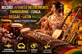 record japanese instruments tambourine, oboe, reggae, flugelhorn, latin music