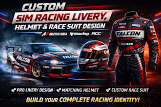 design a custom sim racing livery, helmet and race suit for iracing, acc and imu