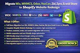 migrate wix whmcs odoo youcan zid zyro ecwid store to shopify website redesign