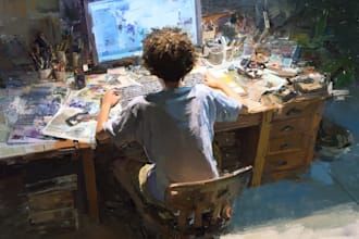draw a paint art on canvas in oil or acrylic