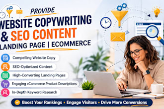 provide website copywriting seo content landing page ecommerce keyword research