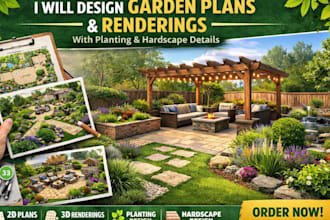 design garden plans and renderings, with planting and hardscape details