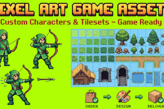 do pixel art sprite sheet tileset 8 bits 16 bits character asset pixel animation