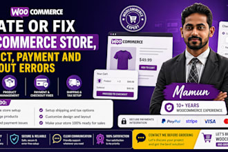 create or fix woocommerce store, product, payment and checkout errors