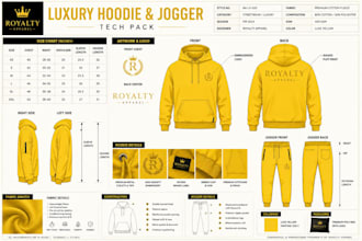 create hoodie, jogger, cargo pant, jacket and clothing fashion apparel tech pack