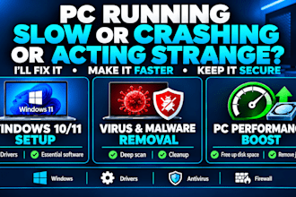 repair PC, remove malware virus, install optimize windows, clean disk, setup obs