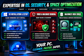 repair, fix pc, install windows os, remove malware, cleanup disk, obs studio