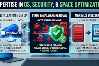 repair, install windows os, remove malware, cleanup disk space, obs studio setup
