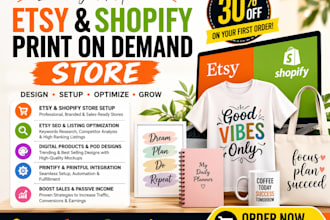 set up shopify esty print on demand and shopify digital product SEO