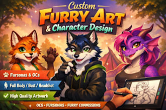 draw furry art, custom fursona, oc character, furry illustration