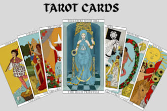 design tarot, zodiac, oracle card deck design card illustration with box design