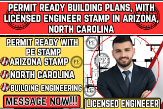 permit ready building plans, licensed engineer stamp in arizona, north carolina