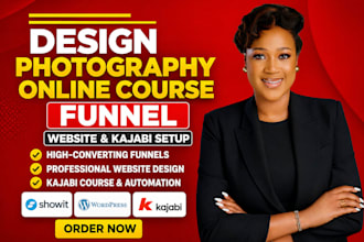 design photography online course funnel, showit wordpress website, kajabi setup