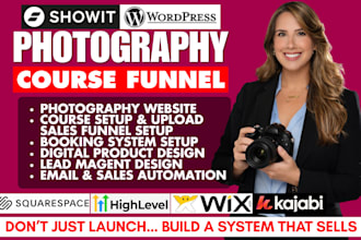 do photography online course funnel, sales page showit wordpress kajabi website