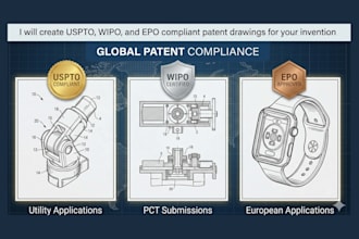 create uspto, wipo and epo complaint patent drawings for your invention