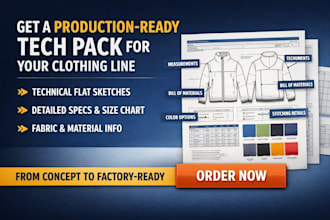create detailed fashion technical drawing and tech pack