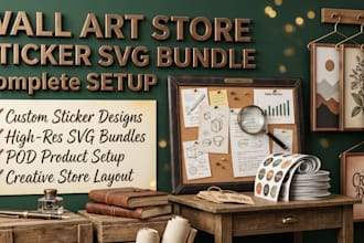 build wall art store, sticker svg bundle and pod product setup
