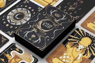 draw custom oracle, tarot card, fortune telling in dark art with card box design