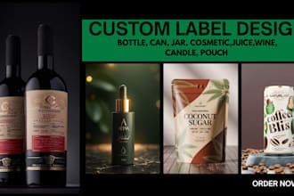 design beverage label, supplement label, food label, can packaging, pouch label