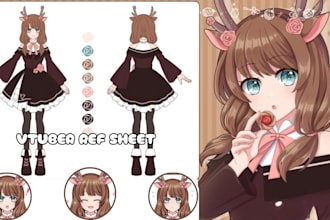 draw custom vtuber reference sheet and anime character design pngtuber