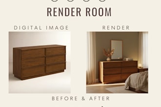 create photorealistic furniture renders and put them in custom lifestyle scenes