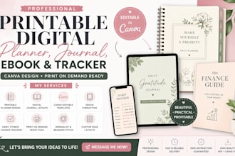 design printable digital planner journal print on demand canva ebook tracker