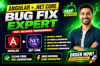 fix angular and dot net core bugs, API errors, and frontend issues fast