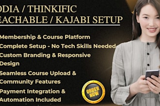 setup teachable, thinkific, podia, kajabi website, course website