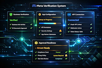 handle meta business verification, app approval and whatsapp API access setup
