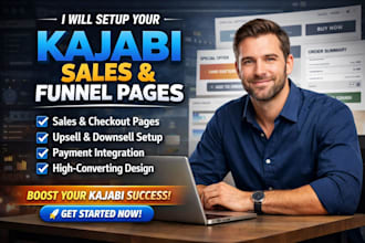 kajabi sales page checkout page upsell page downsell pages payment integration