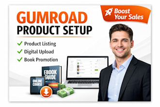 setup products listing book promotion digital product uploading on gumroad
