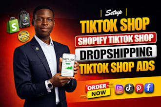setup tiktok shop, facebook shop, instagram shop or shopify dropshipping store