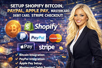 setup shopify bitcoin, paypal, apple pay, mastercard debit card stripe checkout